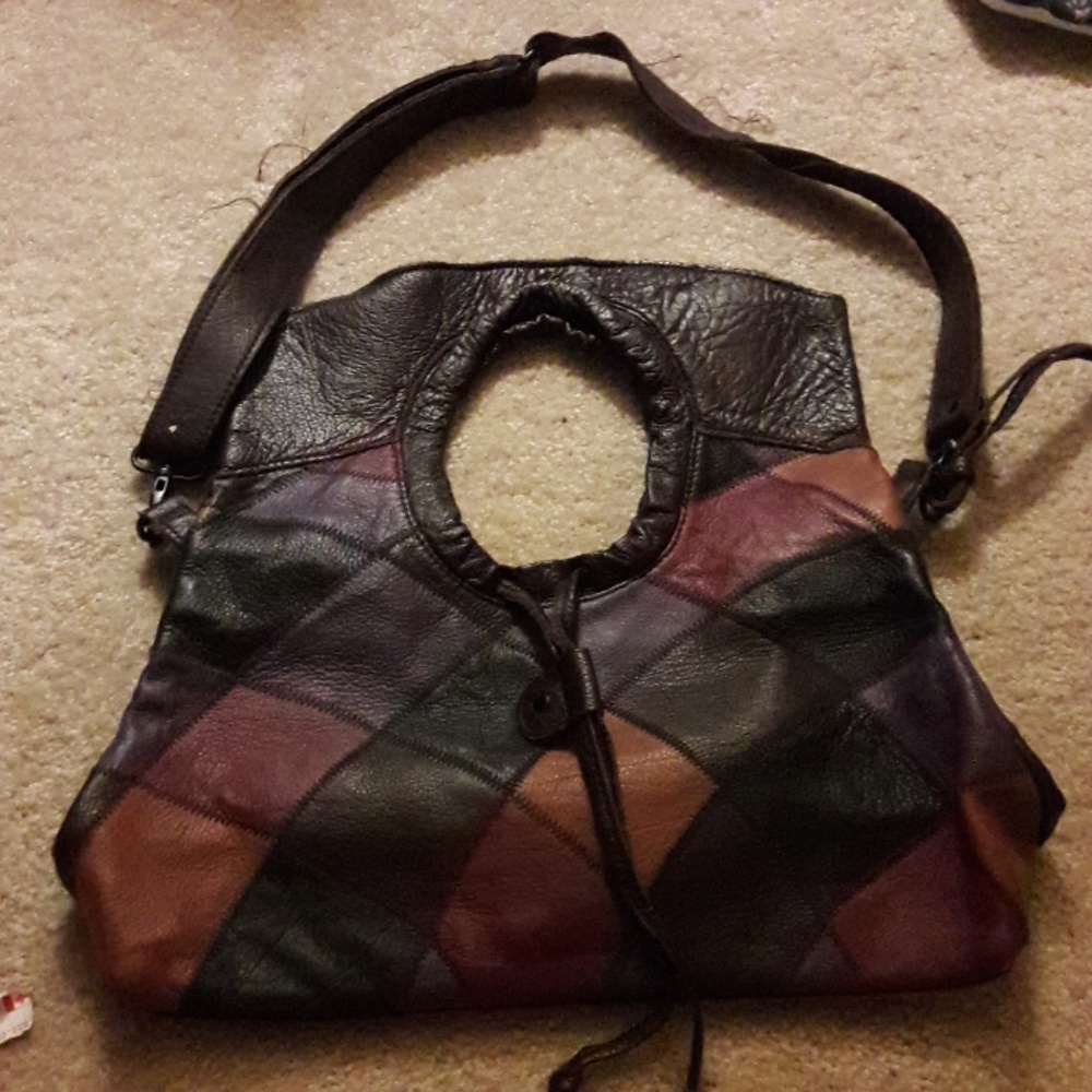 Joes jeans leather 70s retro patch satchel tote